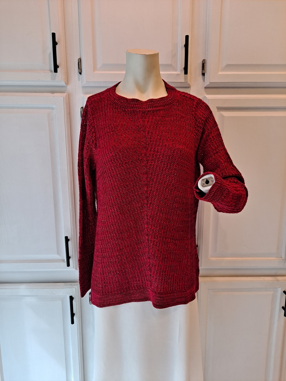 Apt. 9 Deep Red Black Silver Marled Crewneck Knit Sweater NWT